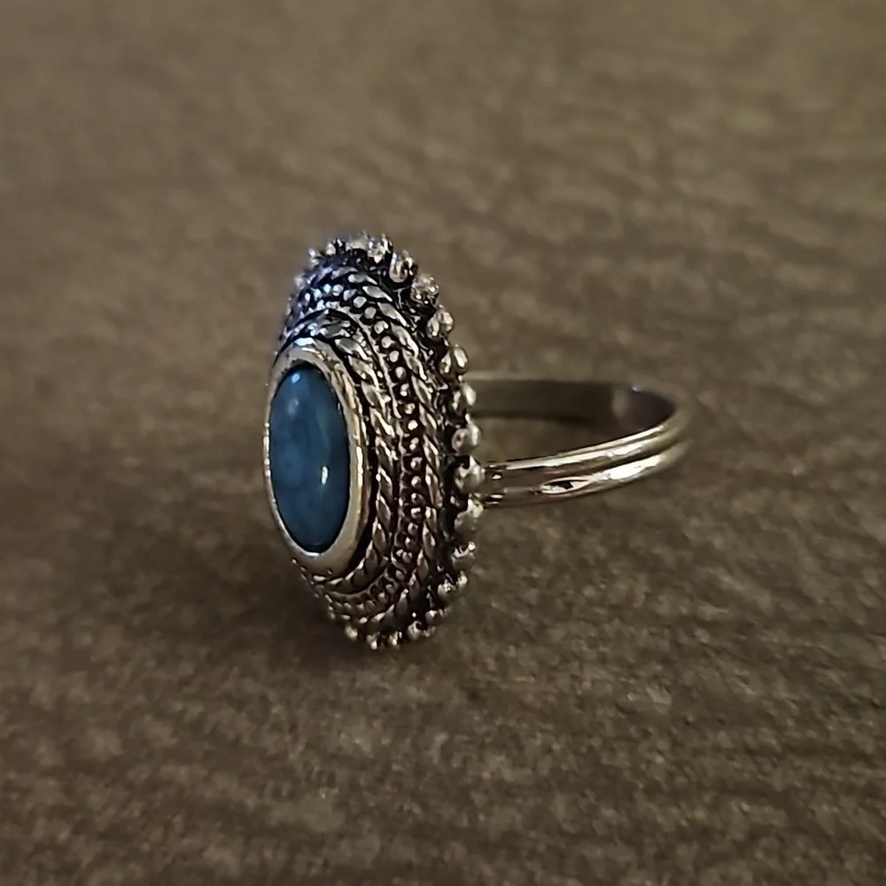 3/$30 Cowboy Core Faux Turquoise Oval Adjustable Ring